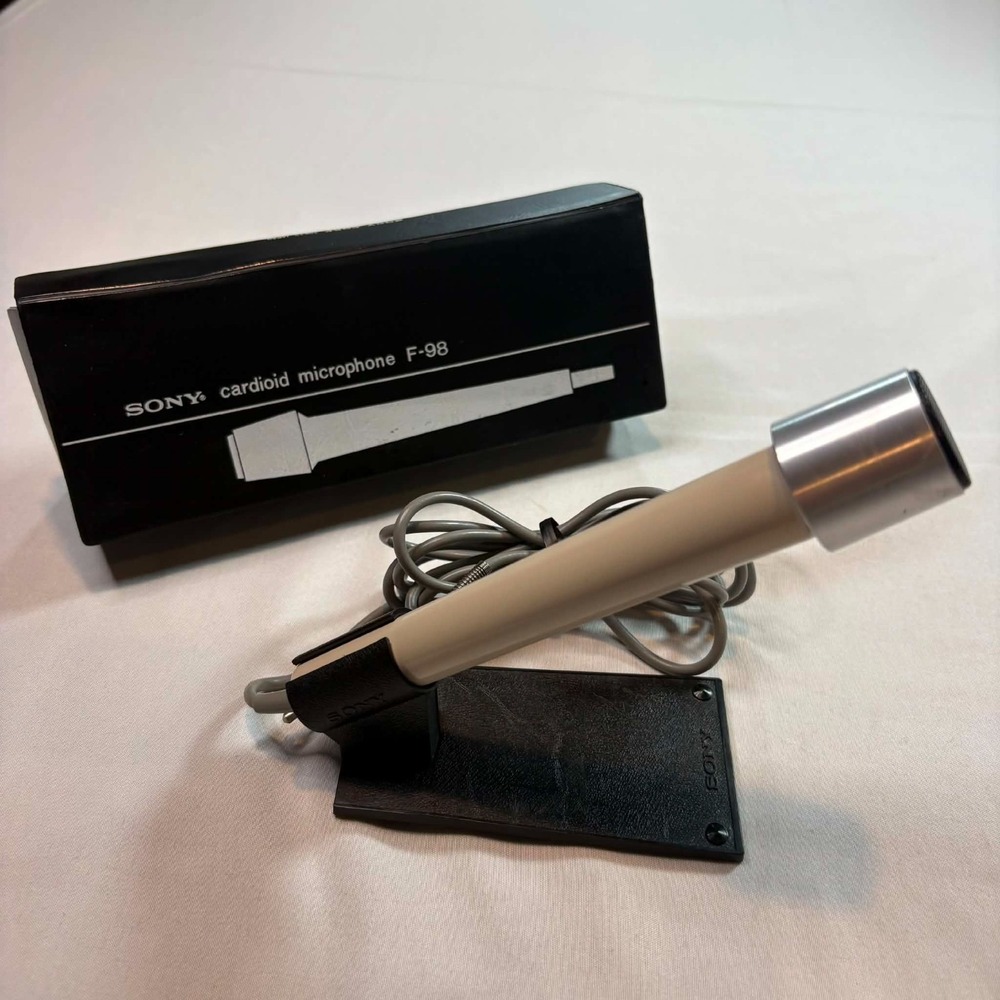 Vintage Sony F-98 Cardioid Dynamic Microphone Wired Japan Case & Stand Included